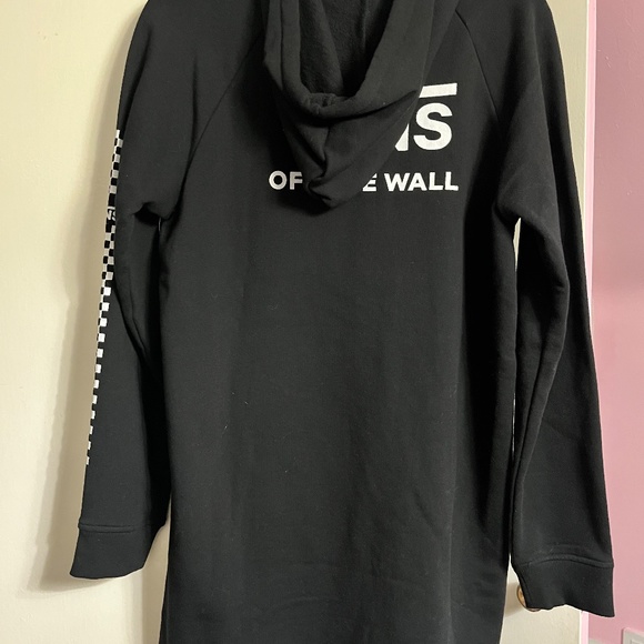 OFF THE WALL VANS FUNDAY HOODIE DRESS BLACK WITH PLAID ACCENTS SWEATER NWT - Picture 5 of 6